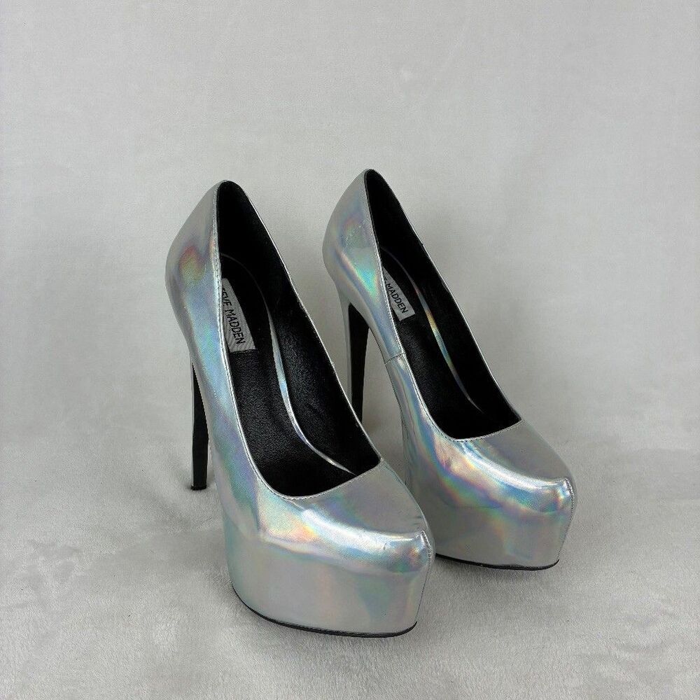 Steve Madden Defence Silver Holographic Platform Heel - Women’s 9 Pump Stiletto